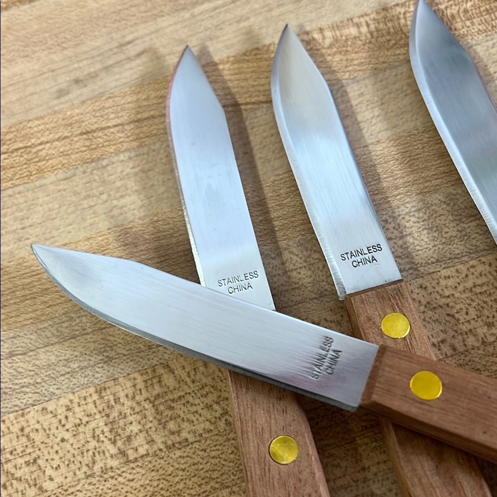 Set of Four Stainless Steel Knives with Wooden Handles - Picture 4 of 5